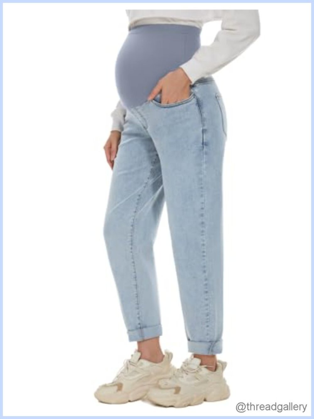Maternity Boyfriend Jeans Over Belly Stretch Comfy Loose Casual Denim Pants